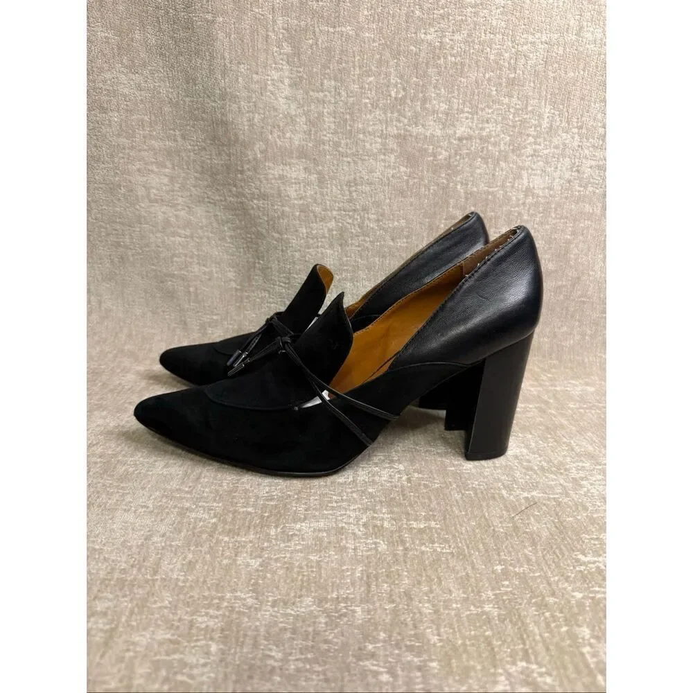 H by Halston Women's Suede Leather Pointed Toe Estelle Heeled Pumps Black Sz 10